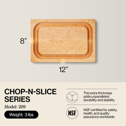 John Boos Chop N Slice Maple Wood Edge Grain Cutting Board, 8" x 12" x 1.25"