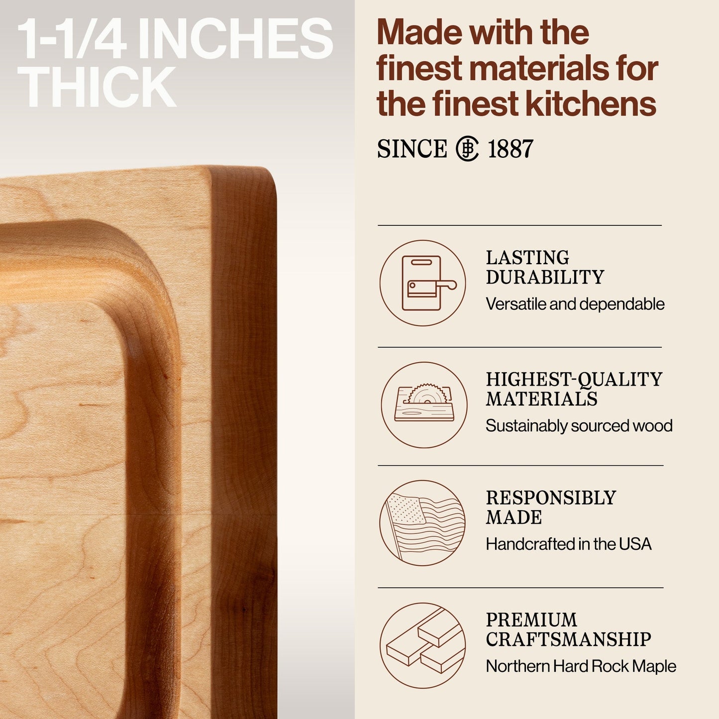 John Boos Chop N Slice Maple Wood Edge Grain Cutting Board, 8" x 12" x 1.25"