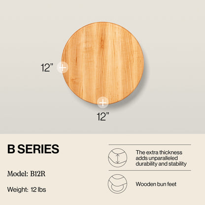 John Boos Maple Wood Edge Grain Round Cutting Board for Kitchen, 12" x 1.5"