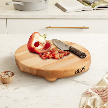 John Boos Maple Wood Edge Grain Round Cutting Board for Kitchen, 12" x 1.5"