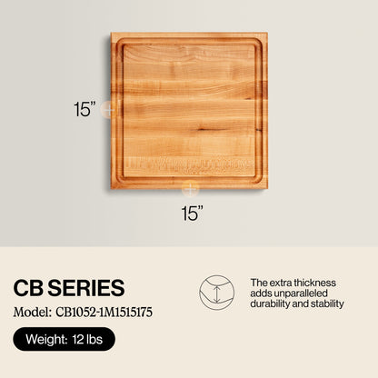 John Boos Square Maple Wood Cutting Board with Juice Groove, 15" x 15" x 1.5"