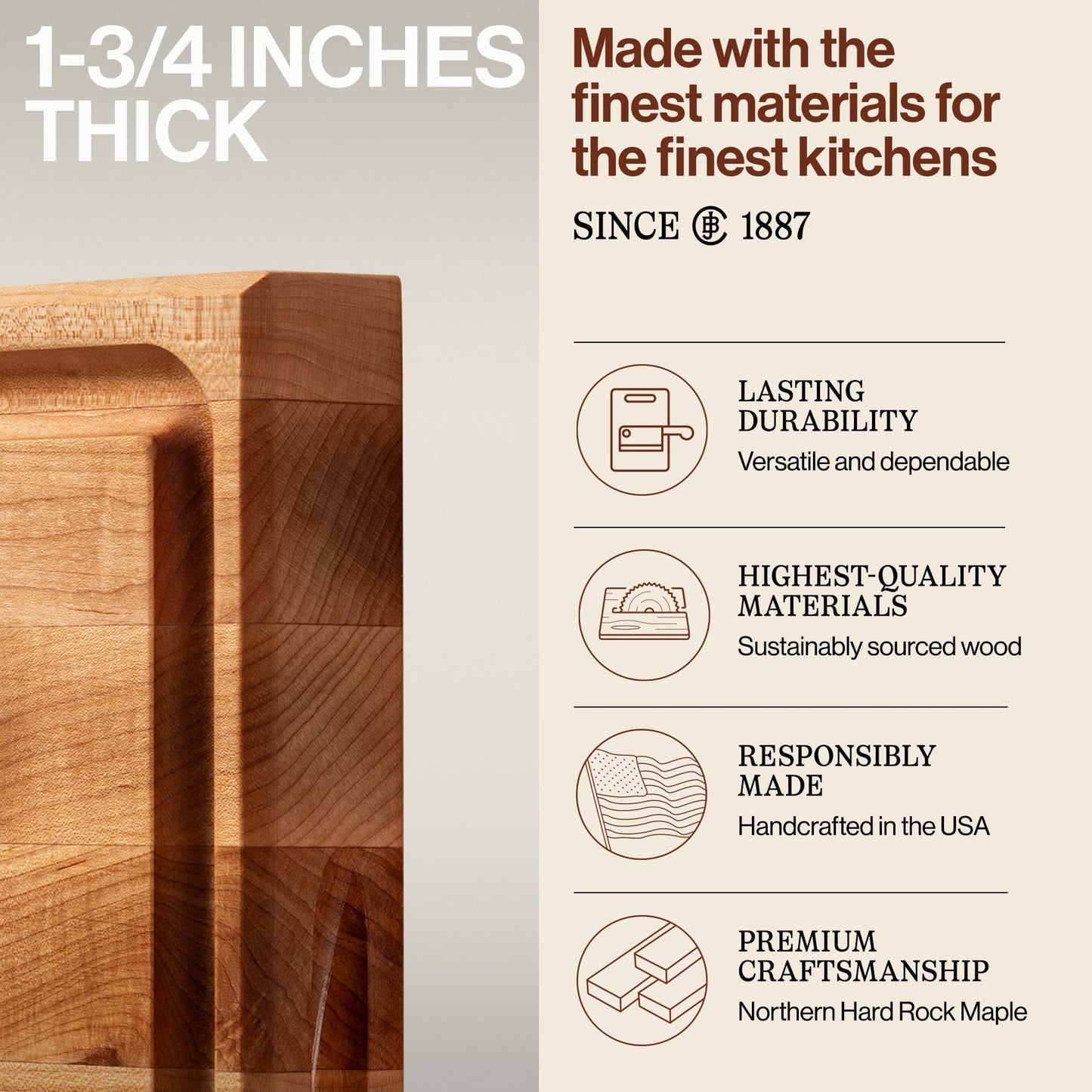 John Boos Square Maple Wood Cutting Board with Juice Groove, 15" x 15" x 1.5"