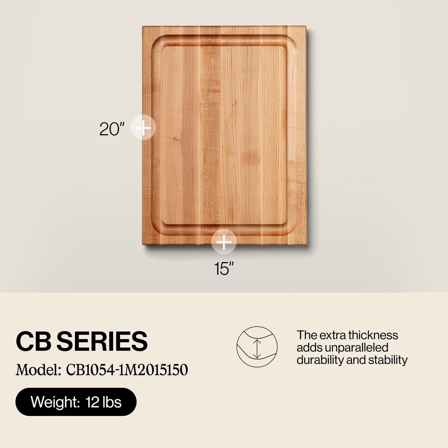 John Boos Large Maple Wood Edge Grain Reversible Cutting Board, 20" x 15" x 1.5"