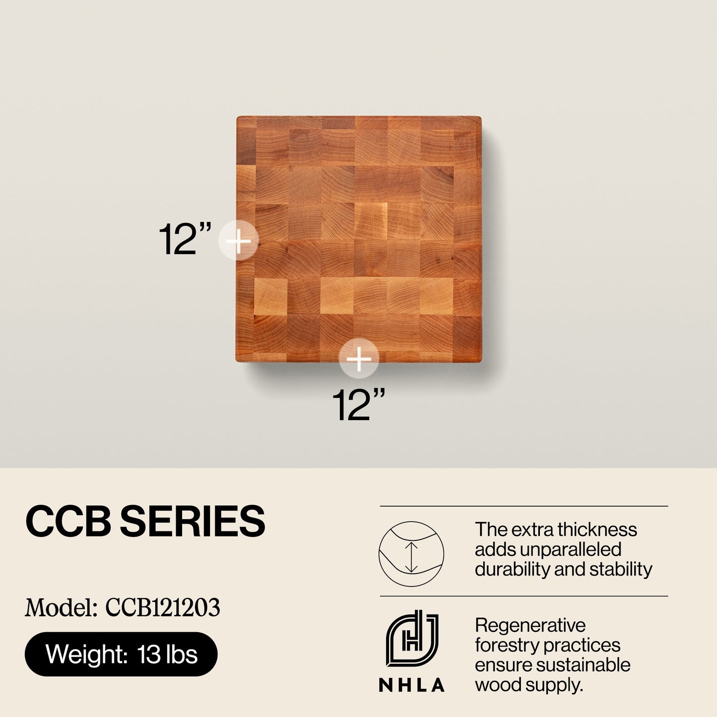 John Boos Small Maple Wood End Grain Cutting Board for Kitchen, 12" x 12" x 3"