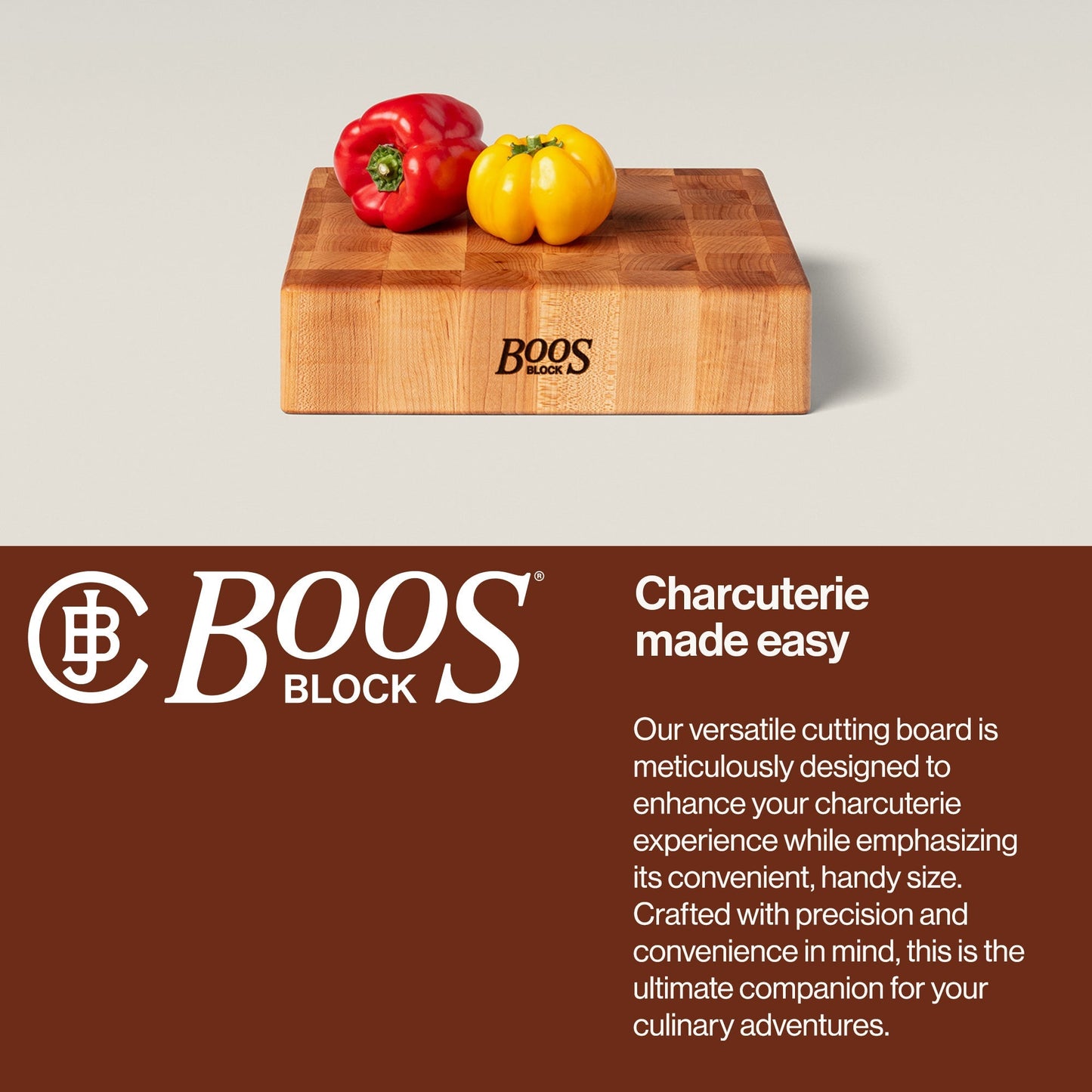 John Boos Small Maple Wood End Grain Cutting Board for Kitchen, 12" x 12" x 3"