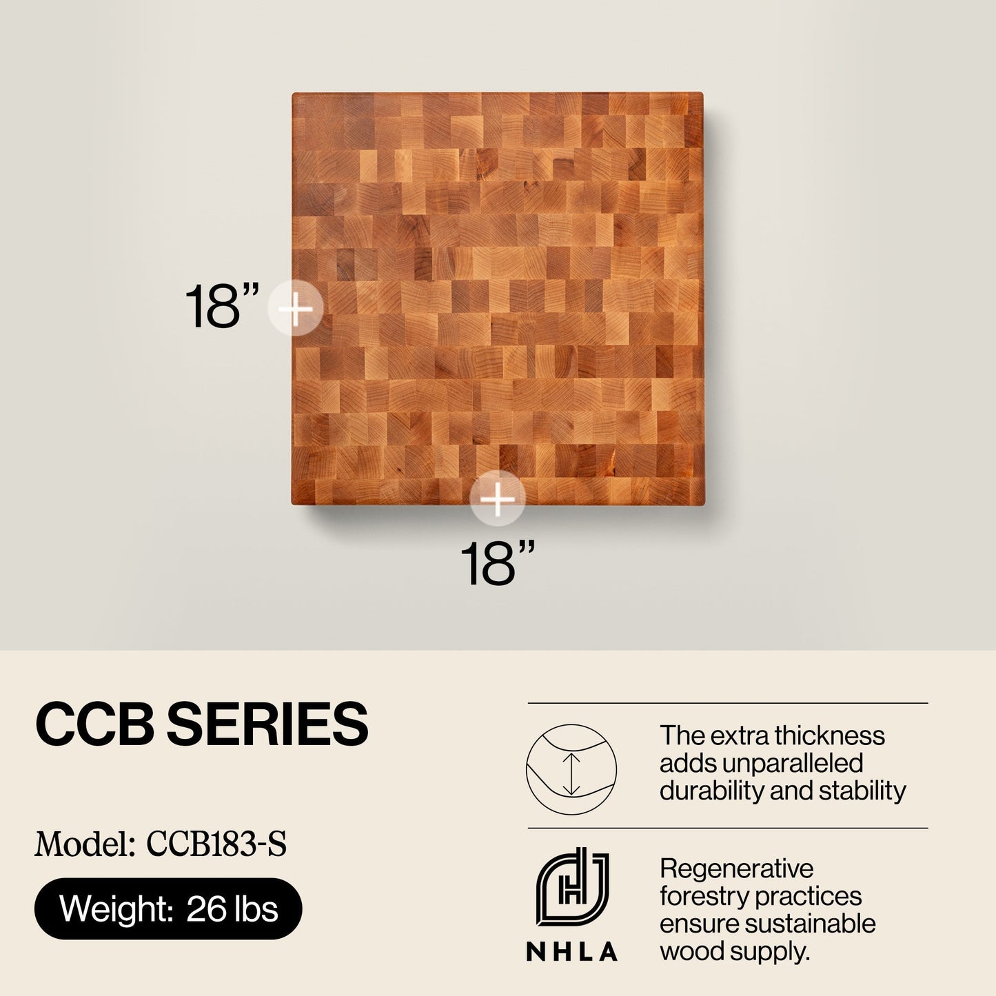 John Boos Large Maple Wood End Grain Chopping Board for Kitchen, 18" x 18" x 3"