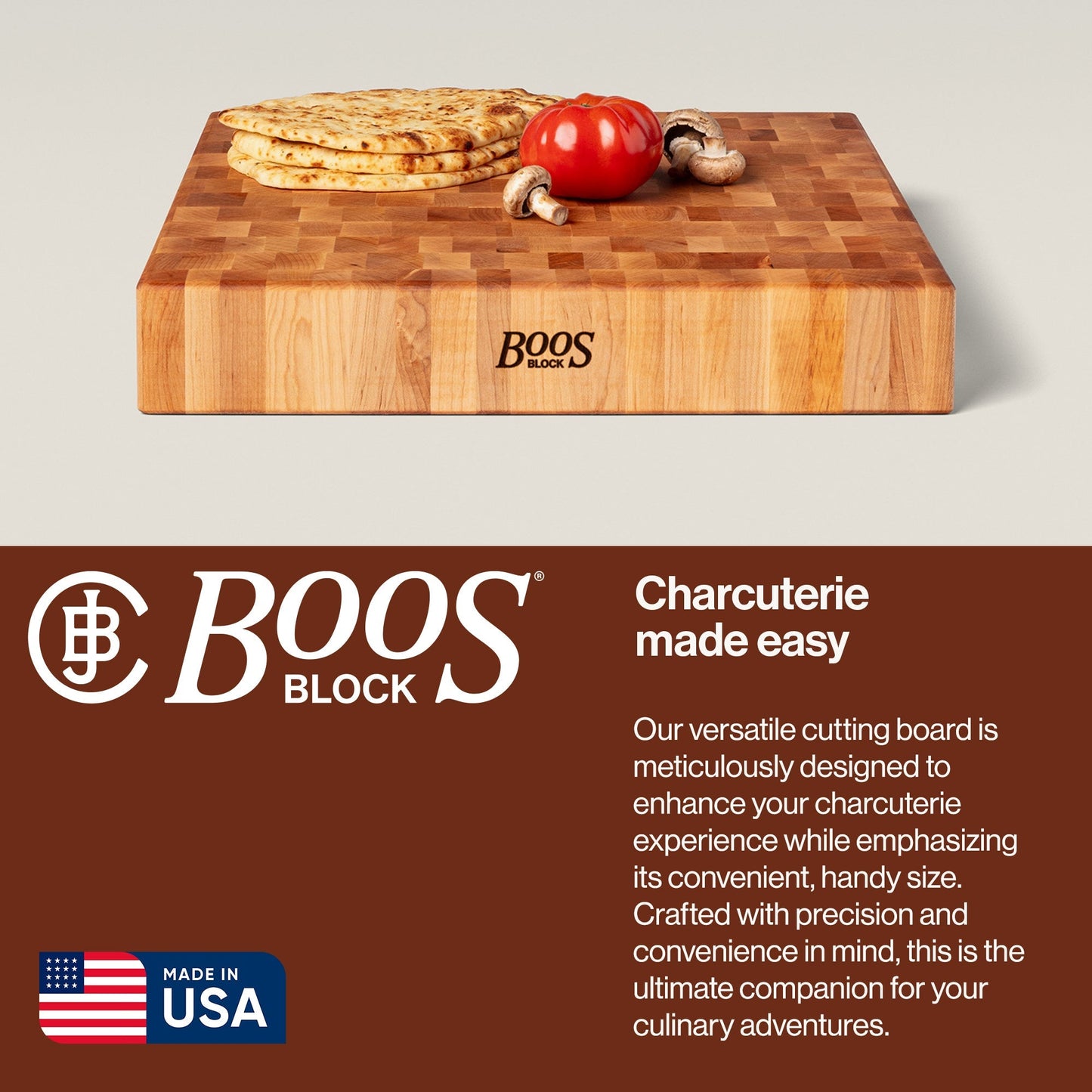 John Boos Large Maple Wood End Grain Chopping Board for Kitchen, 18" x 18" x 3"