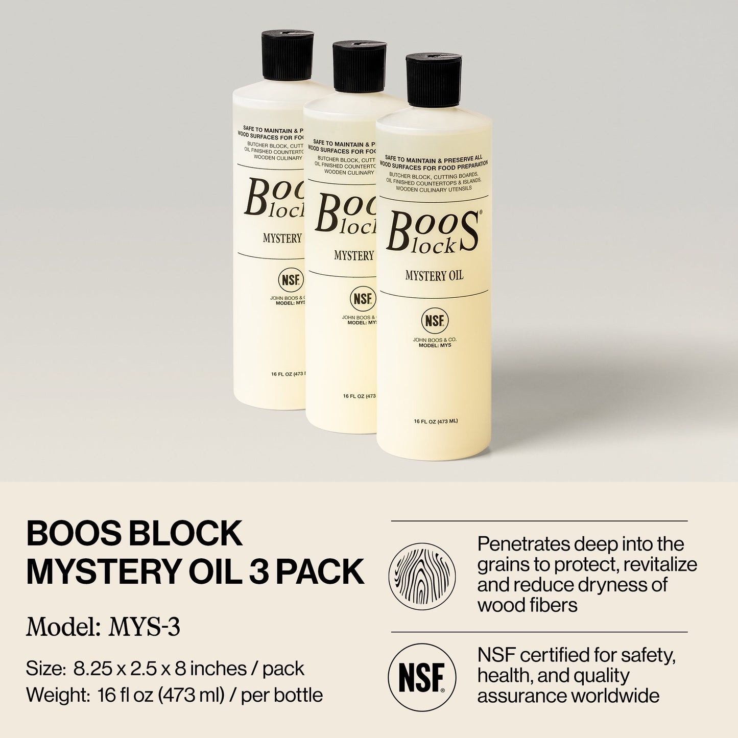 John Boos 16 Oz All Natural Moisture Care for Wood Kitchen Cutting Board, 3 Pack