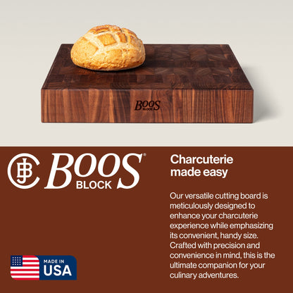 John Boos Large Walnut Wood End Grain Cutting Board for Kitchen, 18" x 18" x 3"