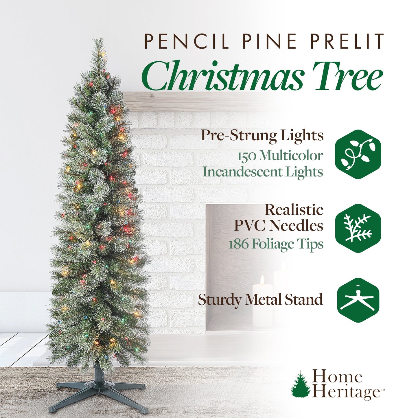 Home Heritage Stanley 5' Pine Artificial Christmas Tree, PreLit 150 Color Lights
