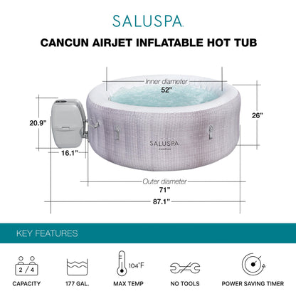 Bestway SaluSpa Cancun AirJet Inflatable Hot Tub with 120 Soothing Jets, Gray