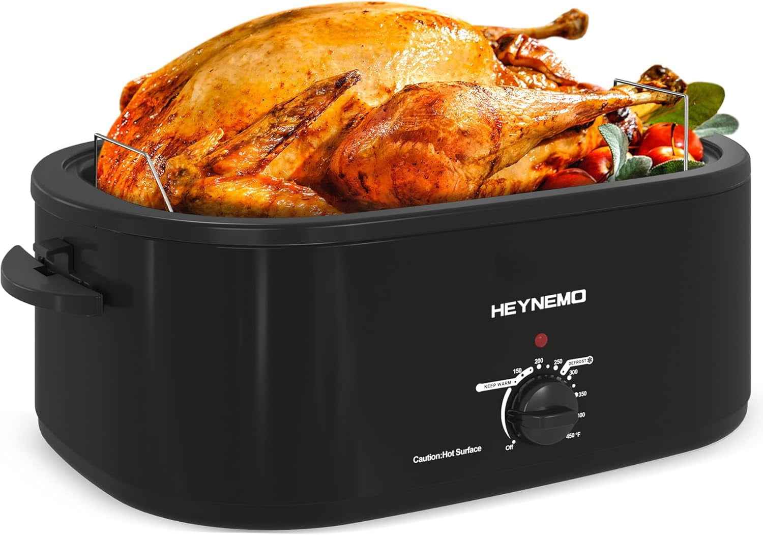 22 Quart Electric Roaster Oven with Visible & Self-Basting Lid, Large Turkey Roaster with Defrost Warm Function, Adjustable Temperature, Removable Pan Rack, Stainless Steel