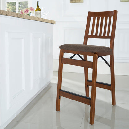 MECO Stakmore Fabric Upholstered Seat Folding Counter Stools, Espresso (2 Pack)