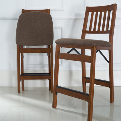 MECO Stakmore Fabric Upholstered Seat Folding Counter Stools, Espresso (2 Pack)