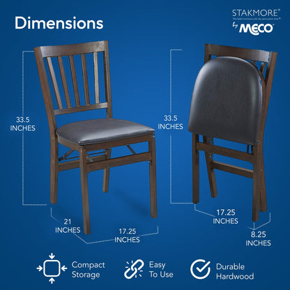 MECO Stakmore Wood Fabric Upholstered Seat Folding Chair Set, Espresso (2 Pack)