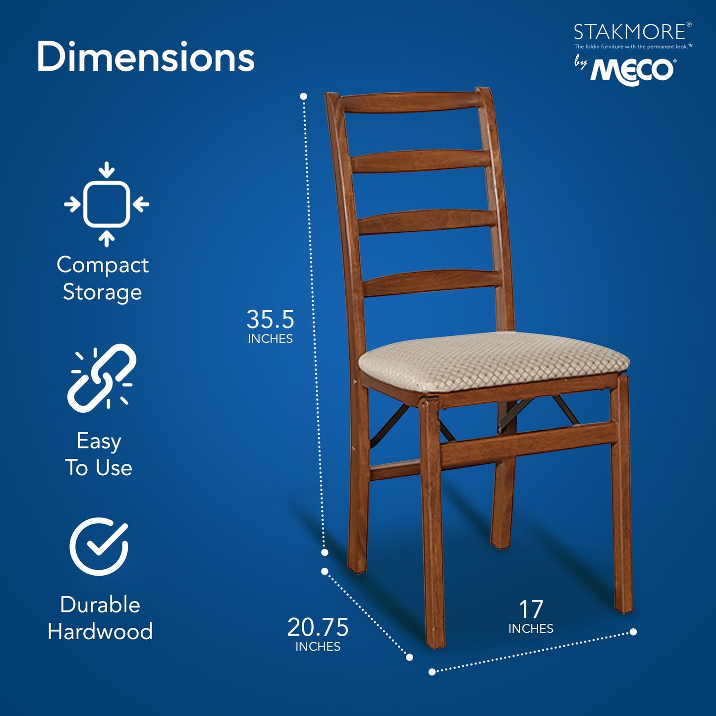 MECO Stakmore Shaker Ladderback Upholstered Seat Folding Chairs, Cherry (2 Pack)