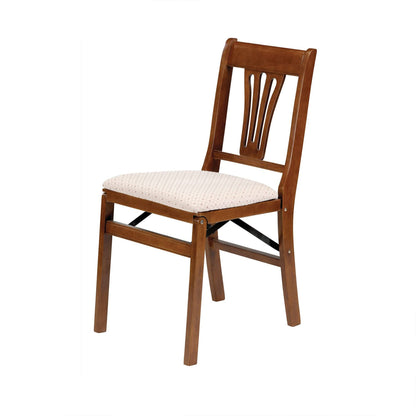 MECO Stakmore Urn Wood Upholstered Seat Folding Chair Set, Fruitwood (2 Pack)