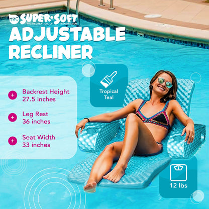 TRC Recreation Super Soft Adjustable Pool Lounger Recliner Float, Tropical Teal