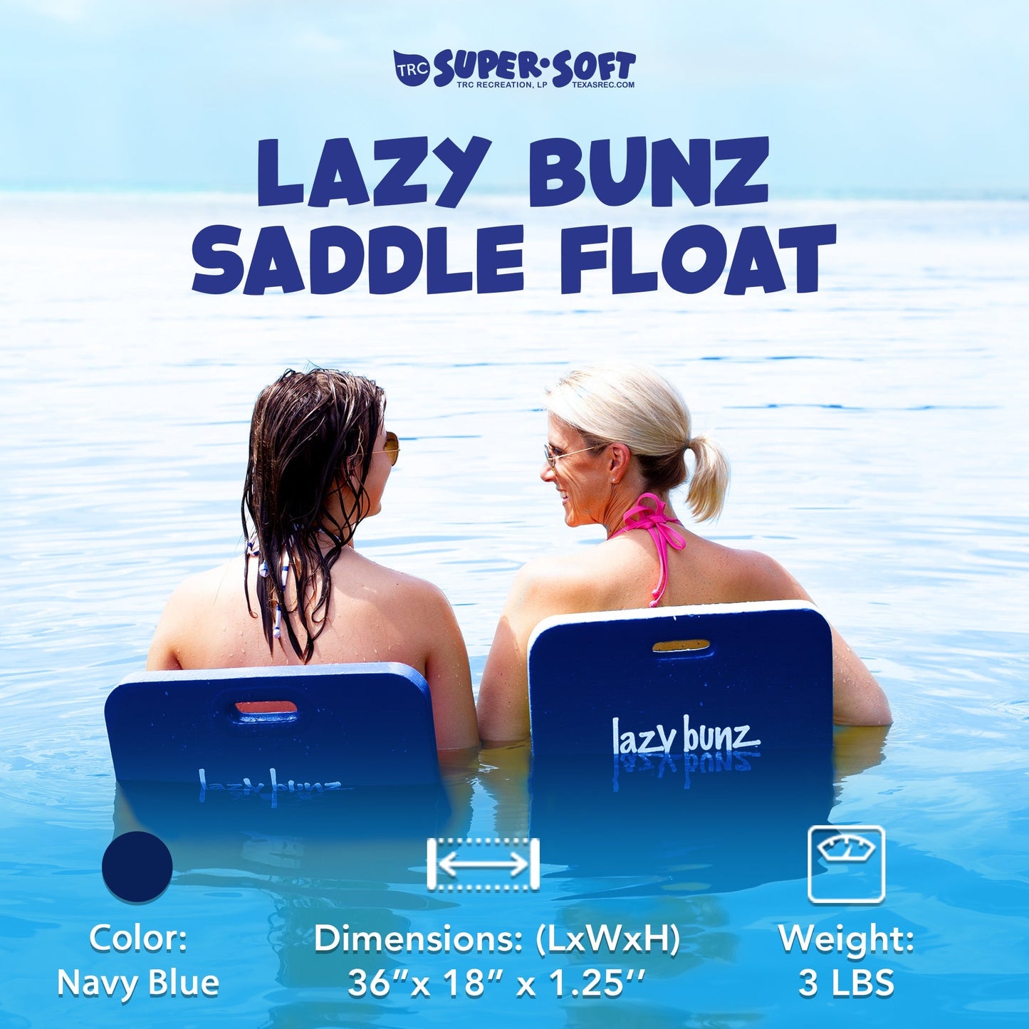 TRC Recreation Lazy Bunz Foam Saddle Swimming Pool Lounger Float, Navy Blue