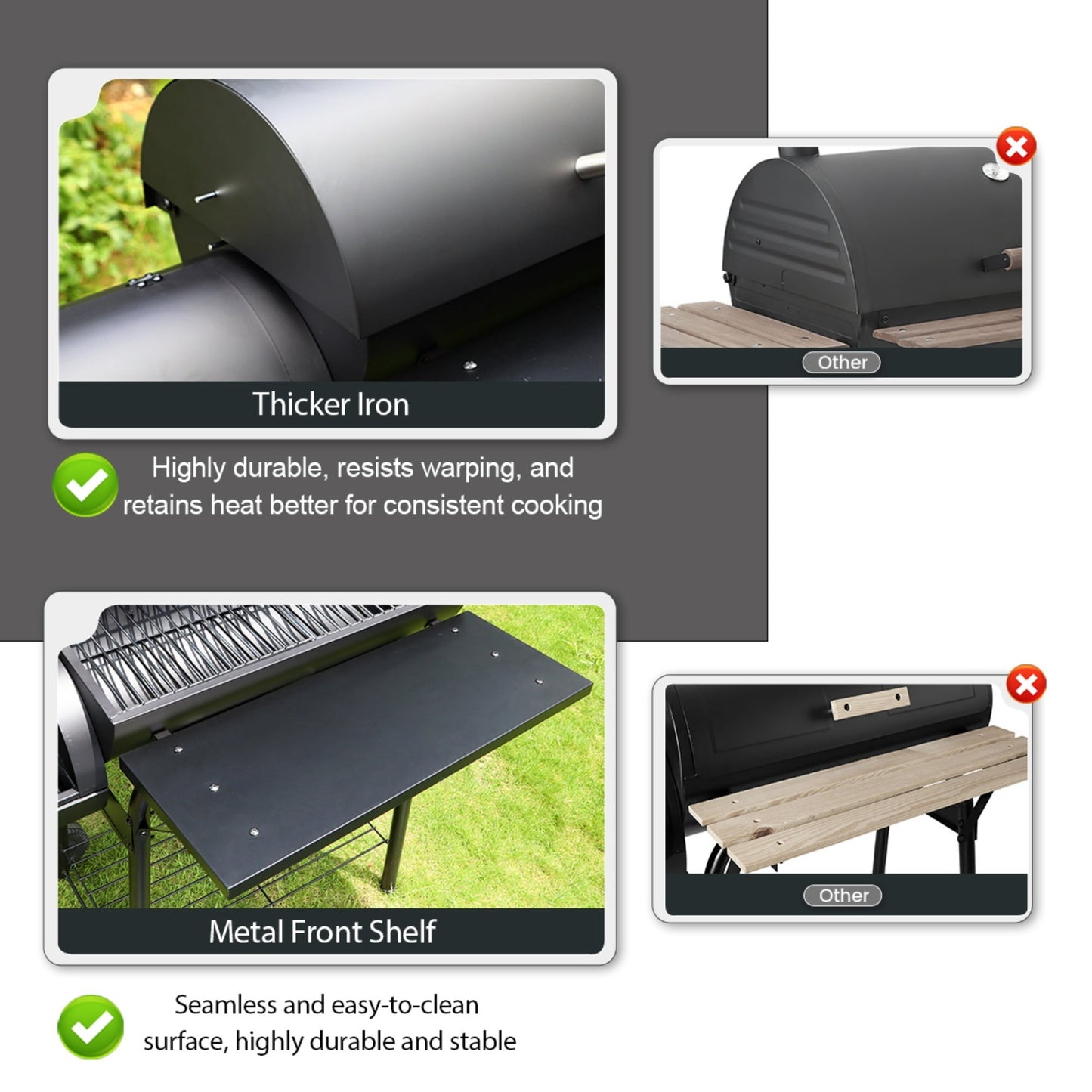 Charcoal Offset Smoker Grill - Family-Size 4-6 Person BBQ with Temperature Control & Portable Wheels