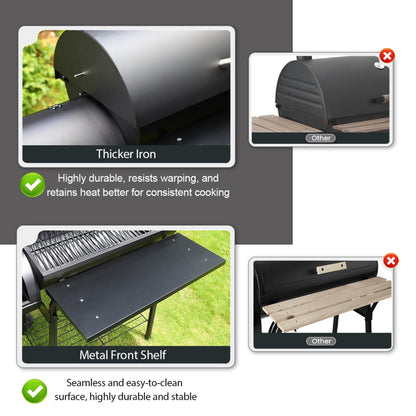 Charcoal Offset Smoker Grill - Family-Size 4-6 Person BBQ with Temperature Control & Portable Wheels