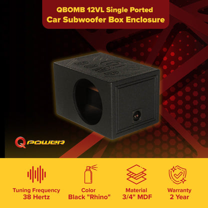 QPower QBOMB12VL Single 12" Vented Ported Car Subwoofer Sub Box Enclosure QBOMB - Find Fresh Goods