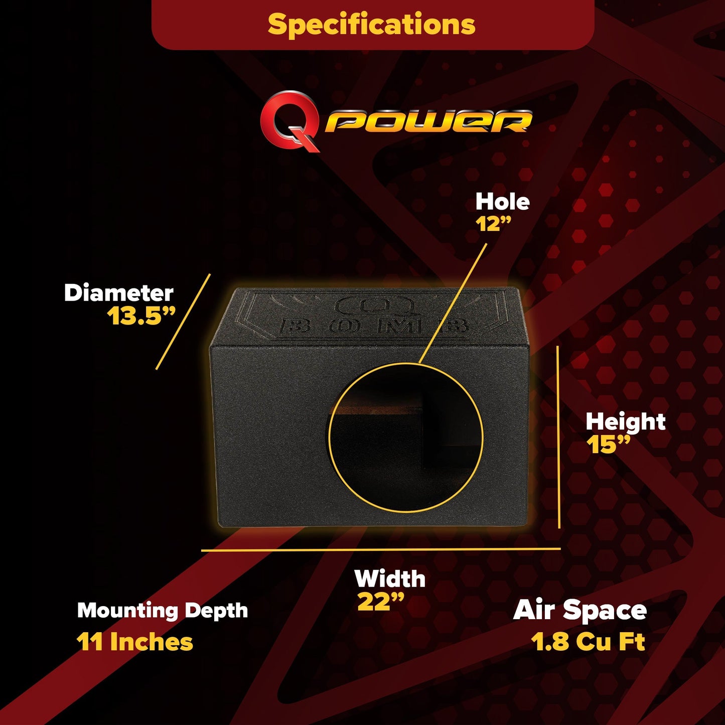 QPower QBOMB12VL Single 12" Vented Ported Car Subwoofer Sub Box Enclosure QBOMB - Find Fresh Goods