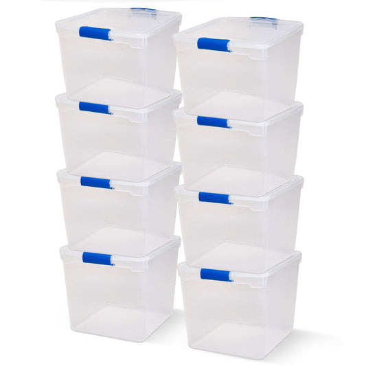 Homz 31 Quart Heavy Duty Modular Stackable Storage Containers, Clear, 8 Pack