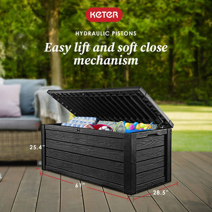 Keter Westwood 150 Gallon Plastic Outdoor Furniture Storage Deck Box, Dark Gray