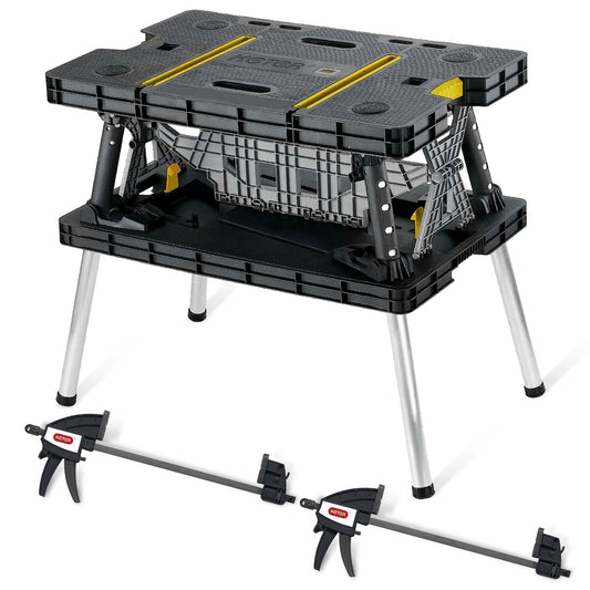 Keter Portable Folding Table Tool Storage Stand Workbench Sawhorse w/ 12" Clamps