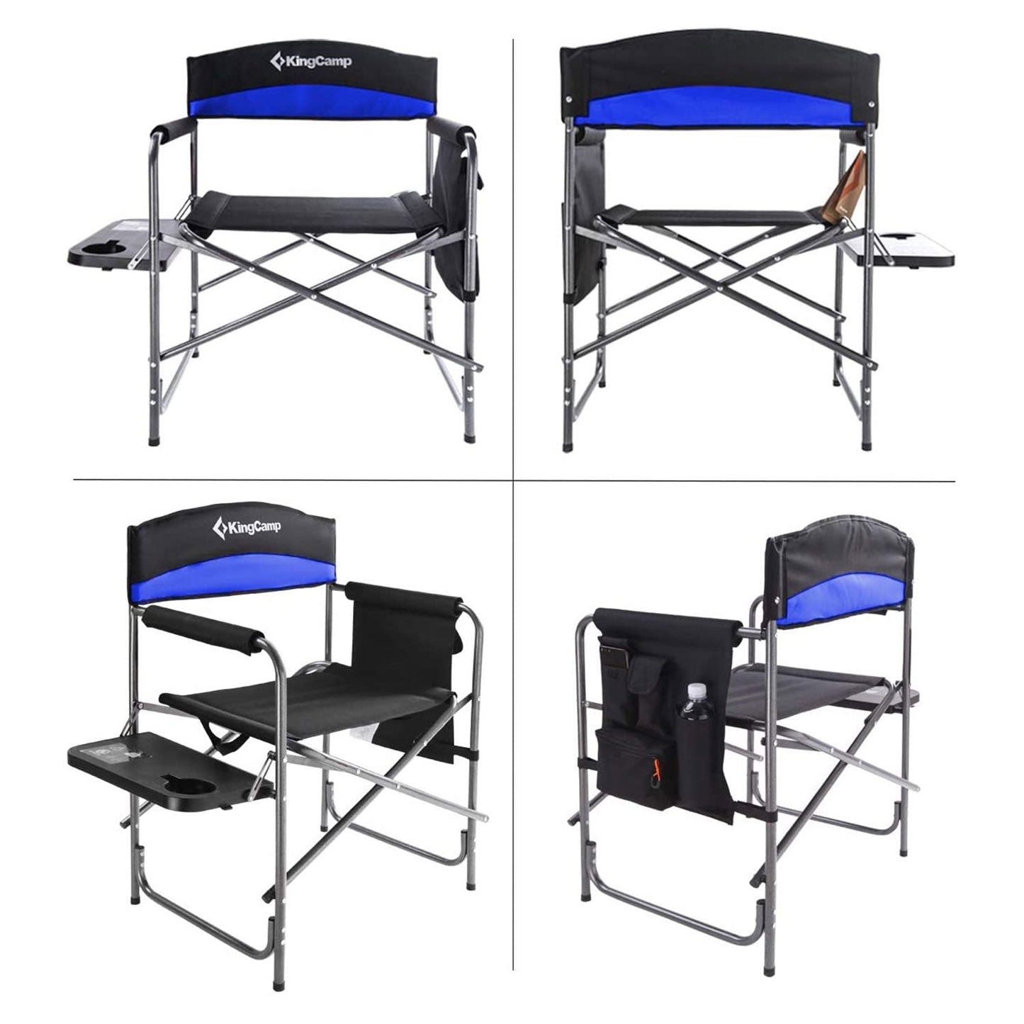 KingCamp Compact Camping Folding Chair with Side Table and Storage Pocket, Blue
