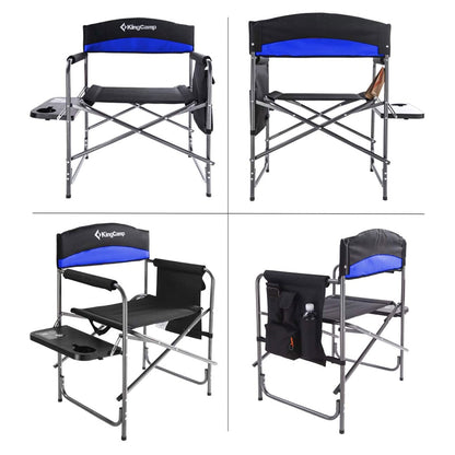 KingCamp Compact Camping Folding Chair with Side Table and Storage Pocket, Blue