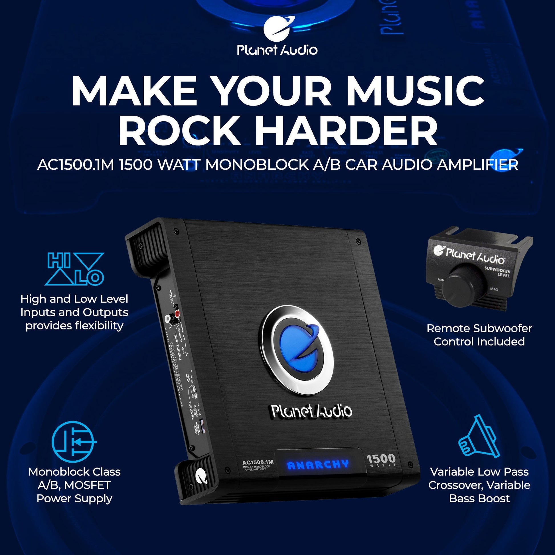 Planet Audio AC15001M 1500 Watt Monoblock A/B Car Audio Amplifier with Remote - Find Fresh Goods