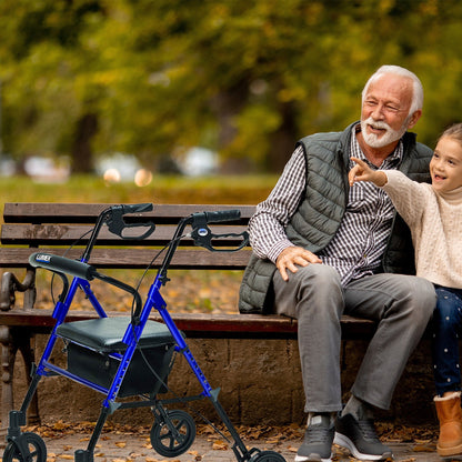Lumex Set N' Go Wide 2-In-1 Height Adjustable Rollator Walker with Pouch, Blue - Find Fresh Goods