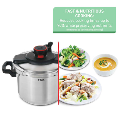 T-fal Clipso Stainless Steel 6.3 Qt Pressure Cooker, Silver