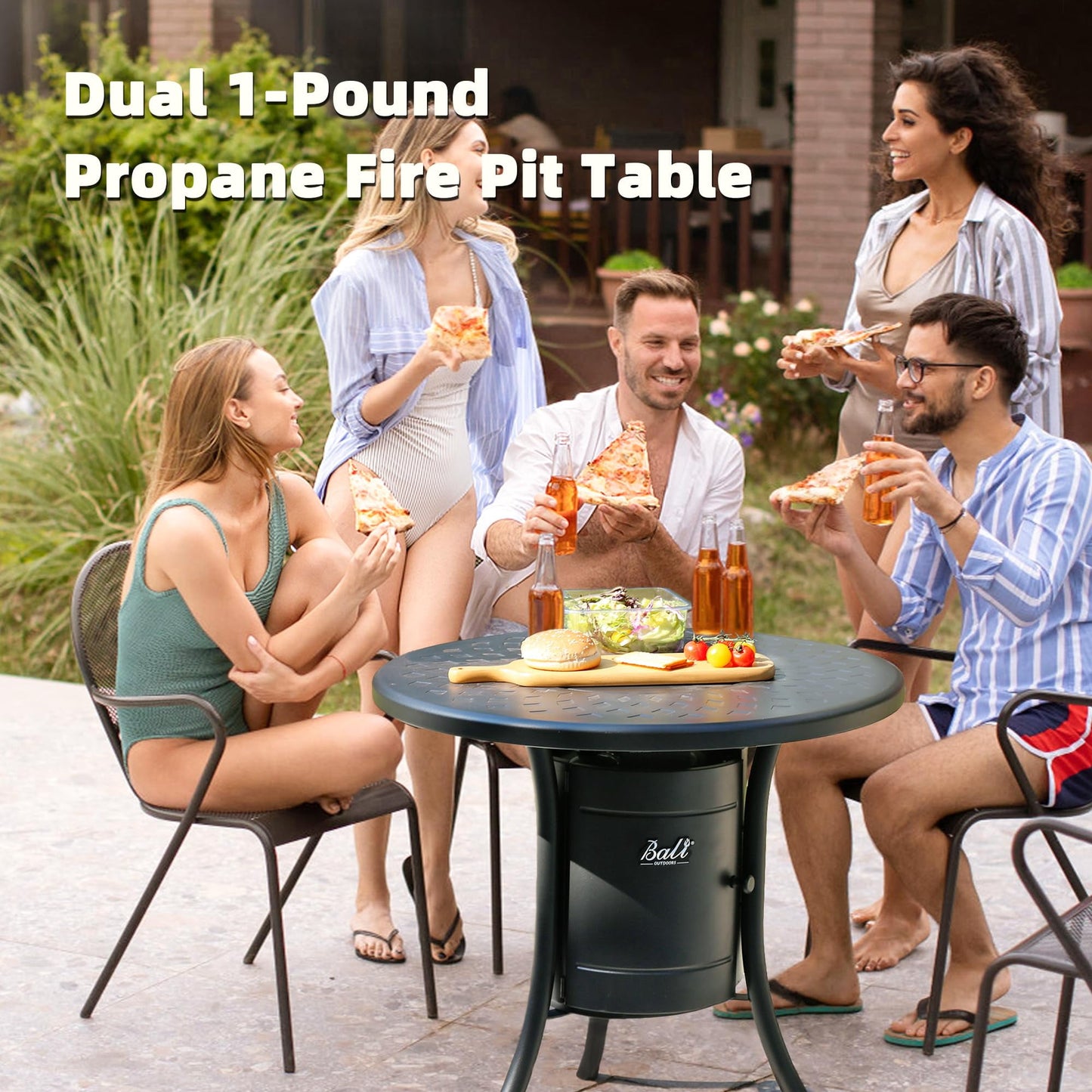 BALI OUTDOORS Dual 1-Pound Propane Fire Pit Table for Outside Patio, 26Inch Black
