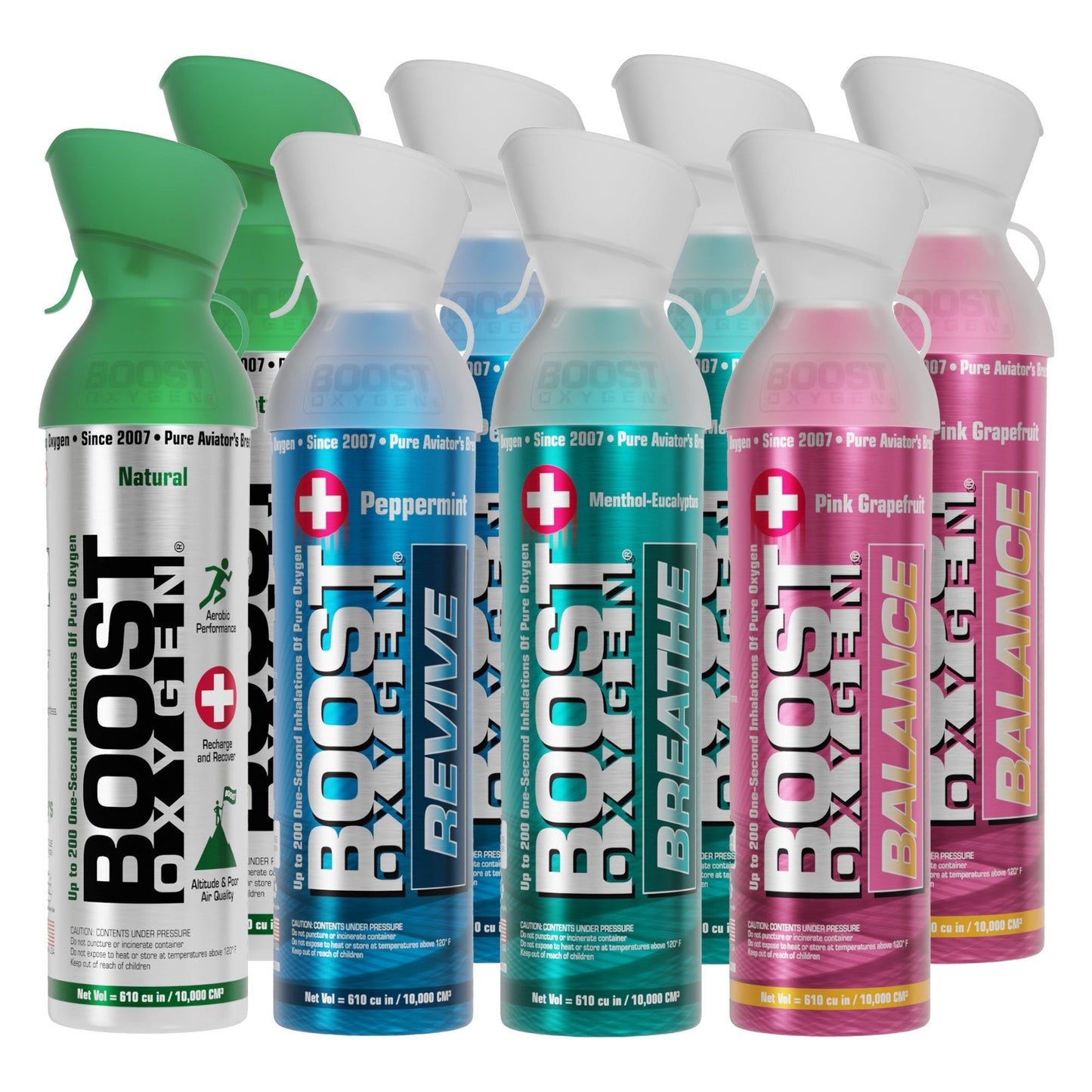 Boost Oxygen Natural Portable 10 Liter Pure Oxygen Variety Canister (8 Pack)