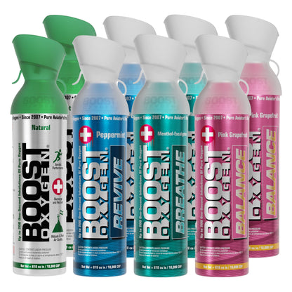 Boost Oxygen Natural Portable 10 Liter Pure Oxygen Variety Canister (8 Pack)
