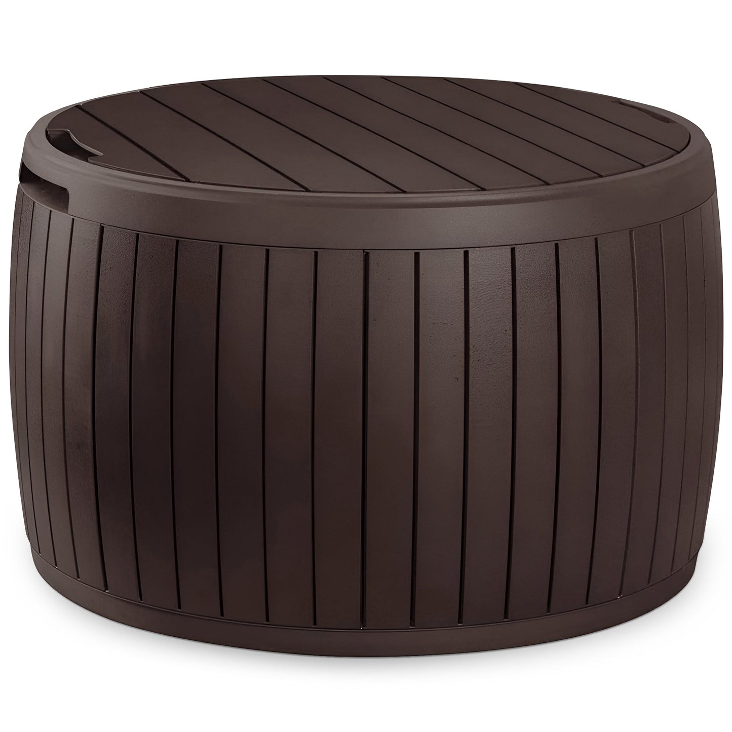 Keter Circa 37gal Round Patio Box Stylish Storage Table and Seating, Brown Resin
