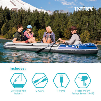 Intex Excursion Inflatable Rafting Fishing 4 Person Boat w/ Oars & Pump (3 Pack)