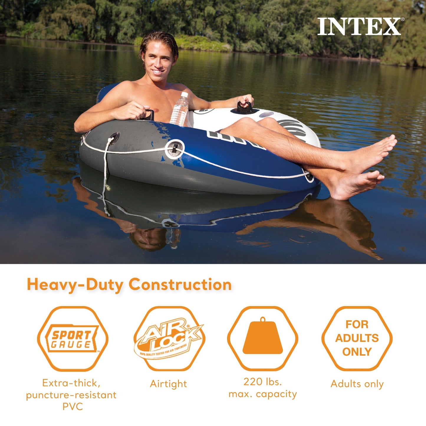 Intex River Run 1 Person Inflatable Floating Tube Lake/Pool/Ocean Raft (5 Pack)
