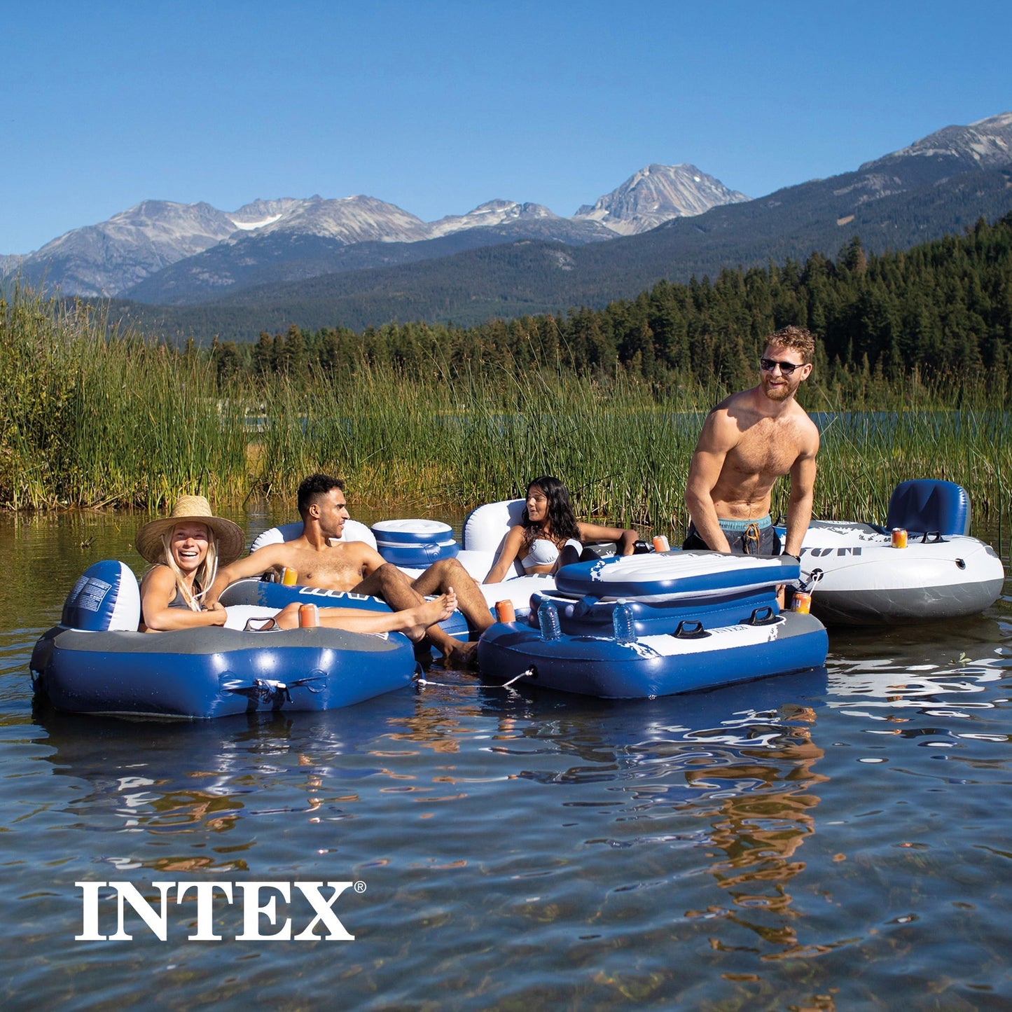 Intex River Run 2 Person  Inflatable Tube Raft Float with Cooler for Pool & Lake