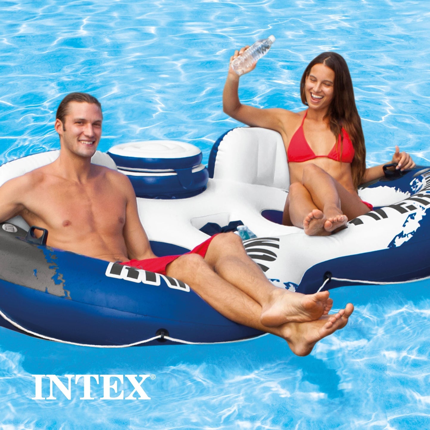 Intex River Run 2 Person  Inflatable Tube Raft Float with Cooler for Pool & Lake