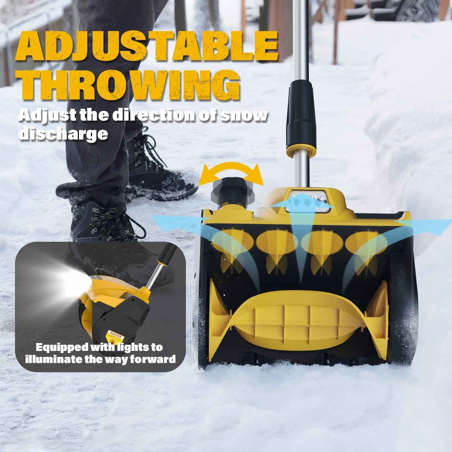 ZEGJAW Cordless Snow Shovel, 20V 12-Inch Electric Snow Shovel, Snow Blower Cordless with Directional Plate and Adjustable Front Handle (4-Ah Battery and Quick Charger Included)