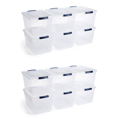 Rubbermaid Cleverstore 32 Quart Plastic Storage Tote Container w/ Lid (12 Pack)