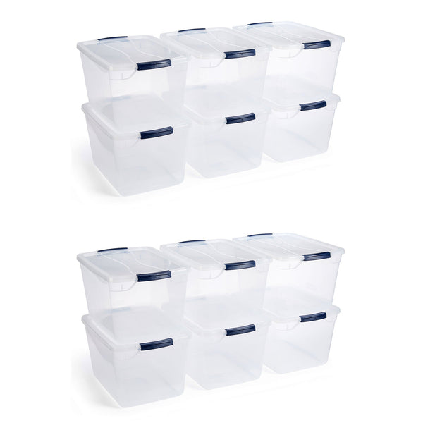 Rubbermaid Cleverstore 32 Quart Plastic Storage Tote Container w/ Lid (12 Pack)