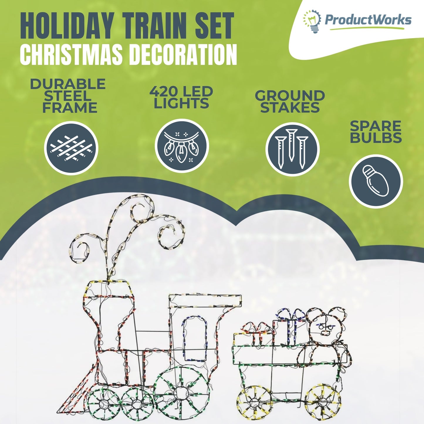 ProductWorks 60" Pro-Line LED Animation Holiday Train Set Christmas Yard Decor