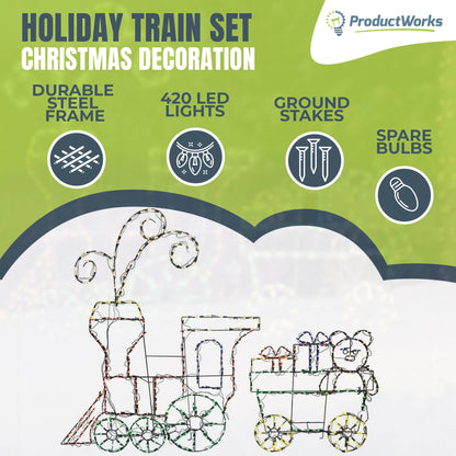 ProductWorks 60" Pro-Line LED Animation Holiday Train Set Christmas Yard Decor