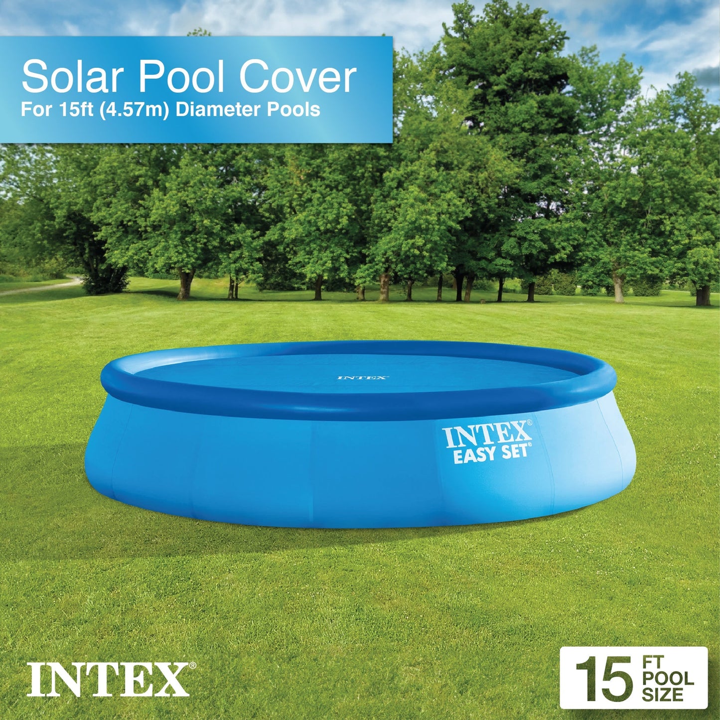 Intex 15 Foot Round Easy Set Vinyl Solar Cover for Swimming Pools, Blue | 29023E