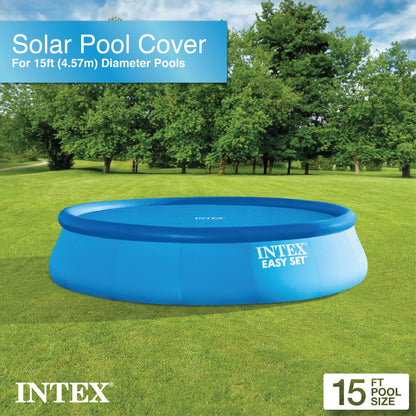 Intex 15 Foot Round Easy Set Vinyl Solar Cover for Swimming Pools, Blue | 29023E